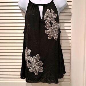 I.n.c Black Gingham Floral Rhinestone Accents Women's Top Sixe XL